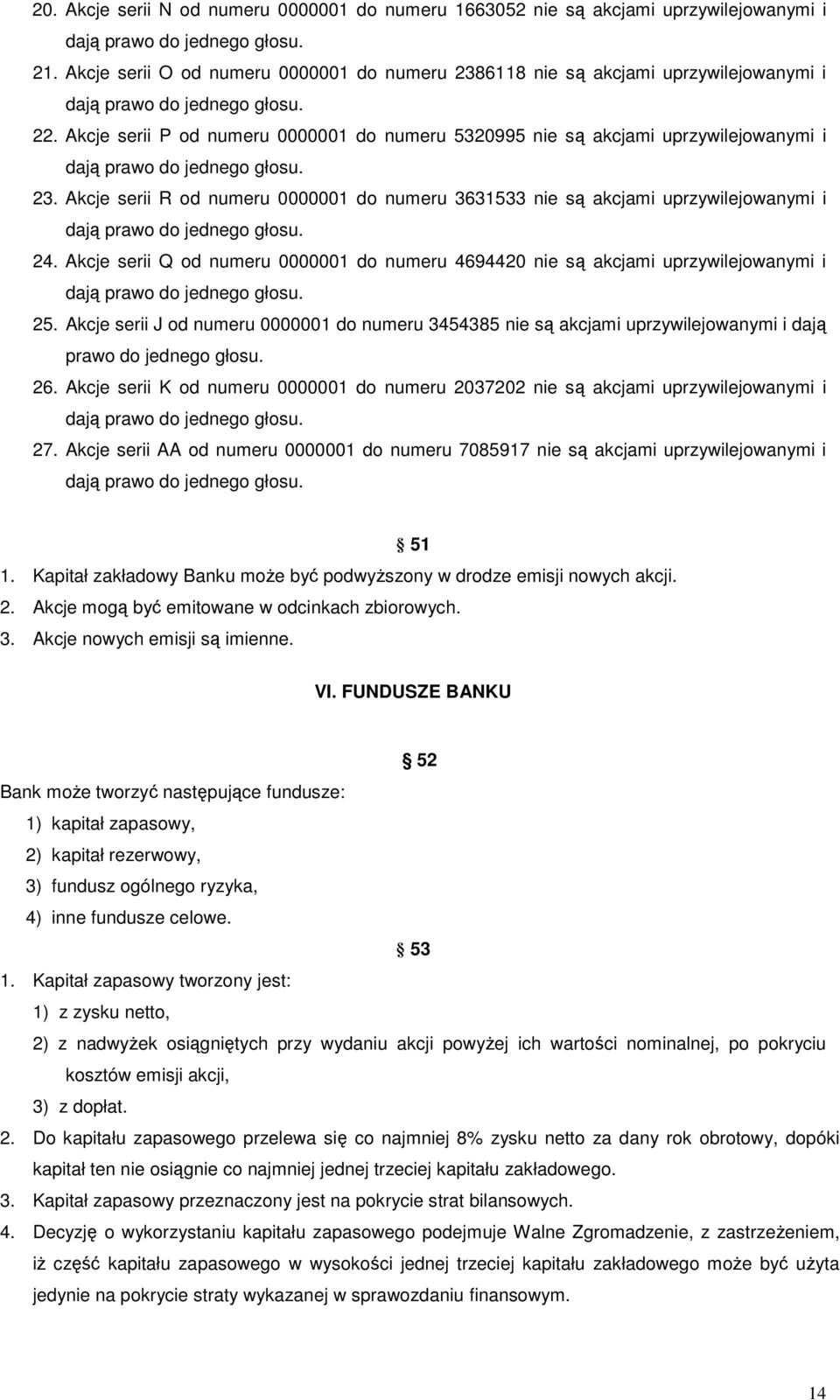 Akcje serii Q od numeru 0000001 do numeru 4694420 nie są akcjami uprzywilejowanymi i 25. Akcje serii J od numeru 0000001 do numeru 3454385 nie są akcjami uprzywilejowanymi i dają 26.