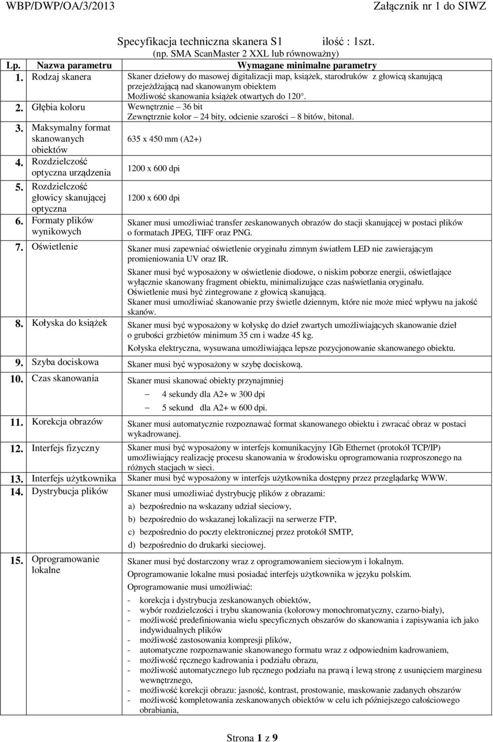 Głębia koloru Wewnętrznie 36 bit Zewnętrznie kolor 24 bity, odcienie szarości 8 bitów, bitonal. 3. Maksymalny format skanowanych 635 x 450 mm (A2+) obiektów 4.