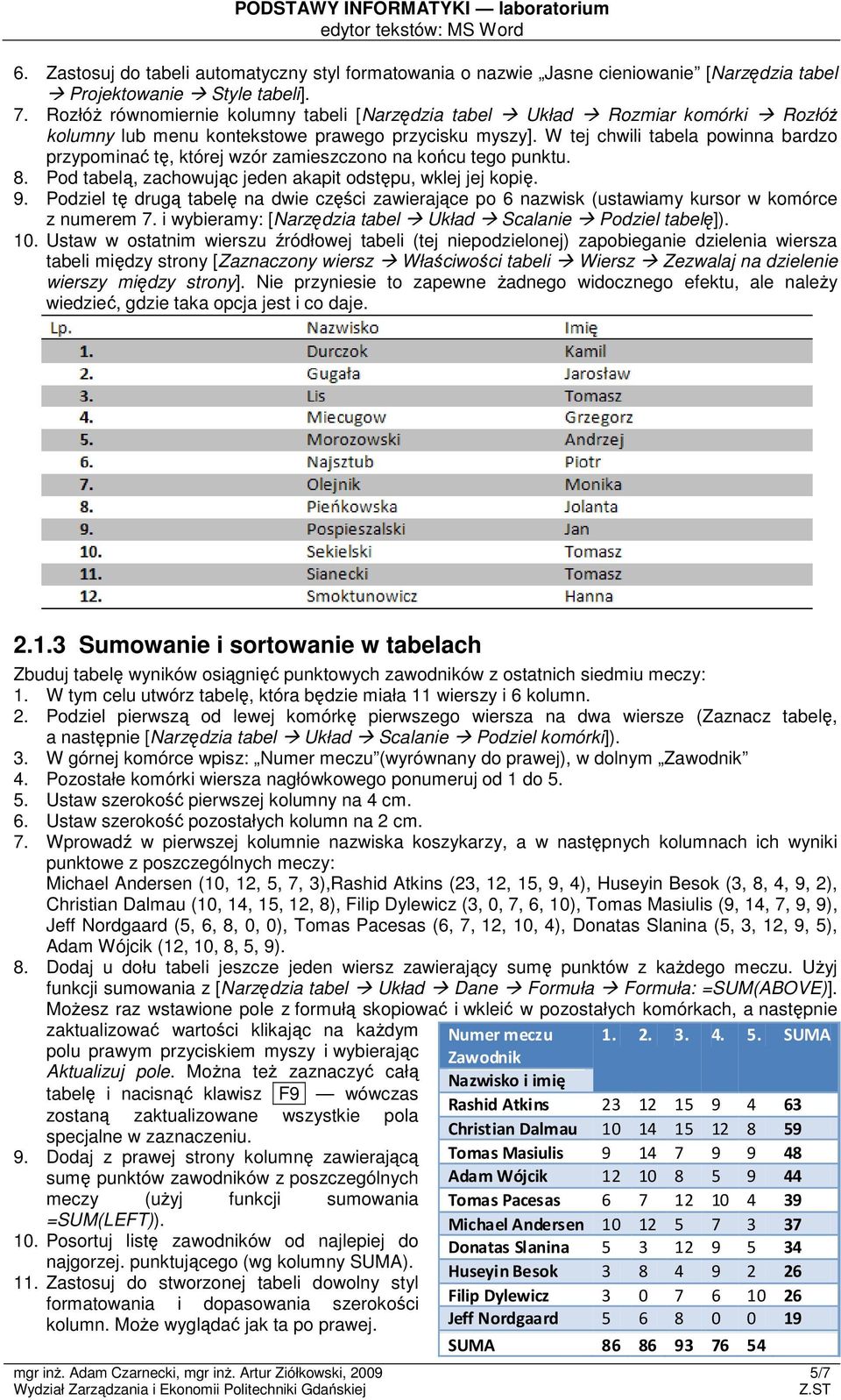 W tej chwili tabela powinna bardzo przypominać tę, której wzór zamieszczono na końcu tego punktu. 8. Pod tabelą, zachowując jeden akapit odstępu, wklej jej kopię. 9.