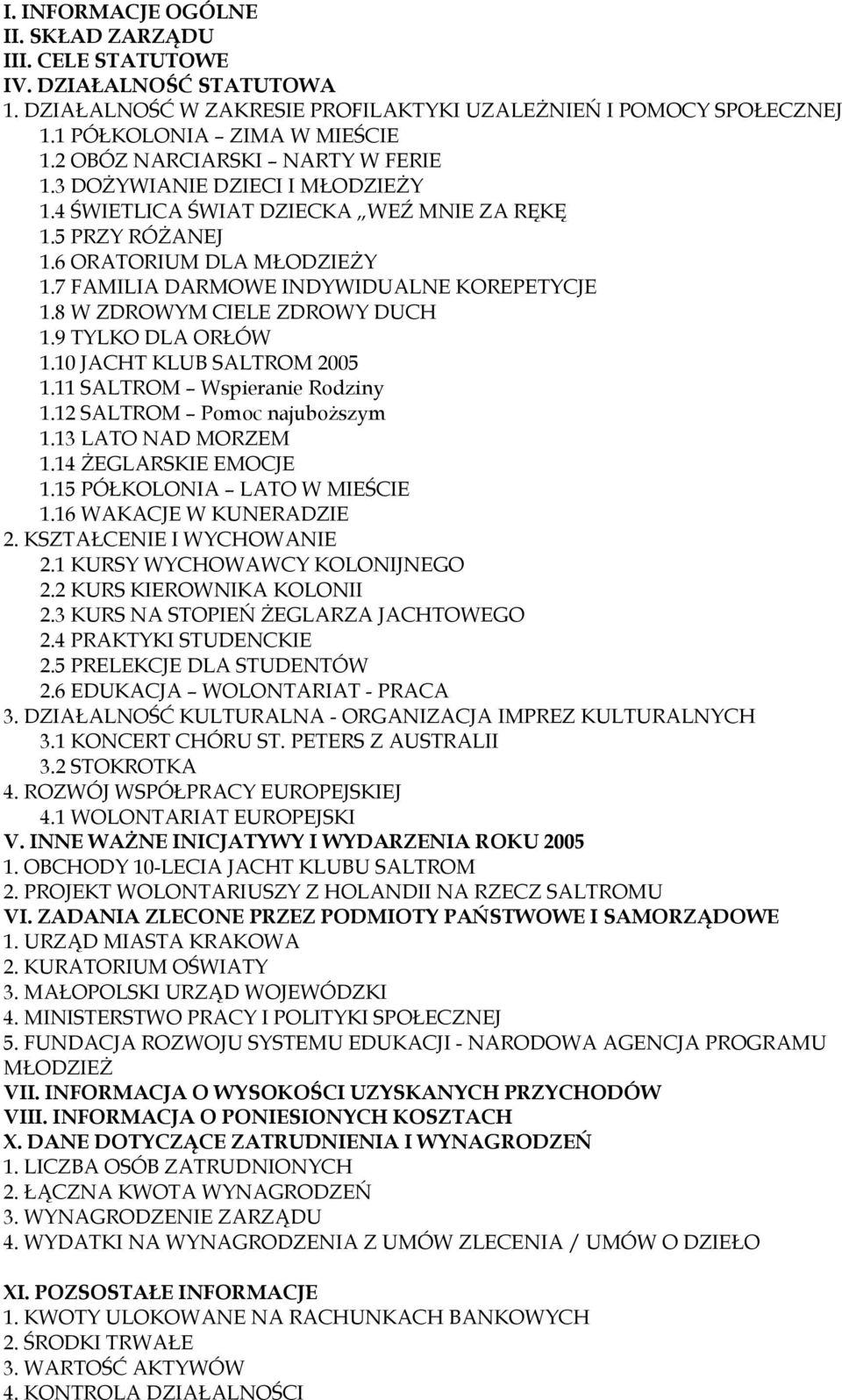 7 FAMILIA DARMOWE INDYWIDUALNE KOREPETYCJE 1.8 W ZDROWYM CIELE ZDROWY DUCH 1.9 TYLKO DLA ORŁÓW 1.10 JACHT KLUB SALTROM 2005 1.11 SALTROM Wspieranie Rodziny 1.12 SALTROM Pomoc najuboŝszym 1.