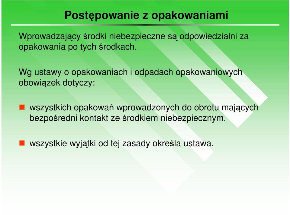 Wg ustawy o opakowaniach i odpadach opakowaniowych obowiązek dotyczy: wszystkich