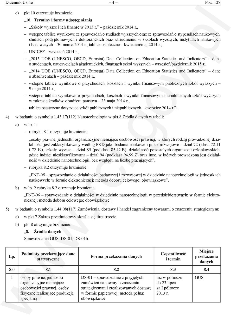 naukowych i badawczych 30 marca 2014 r., tablice ostateczne kwiecień/maj 2014 r., UNICEF wrzesień 2014 r.