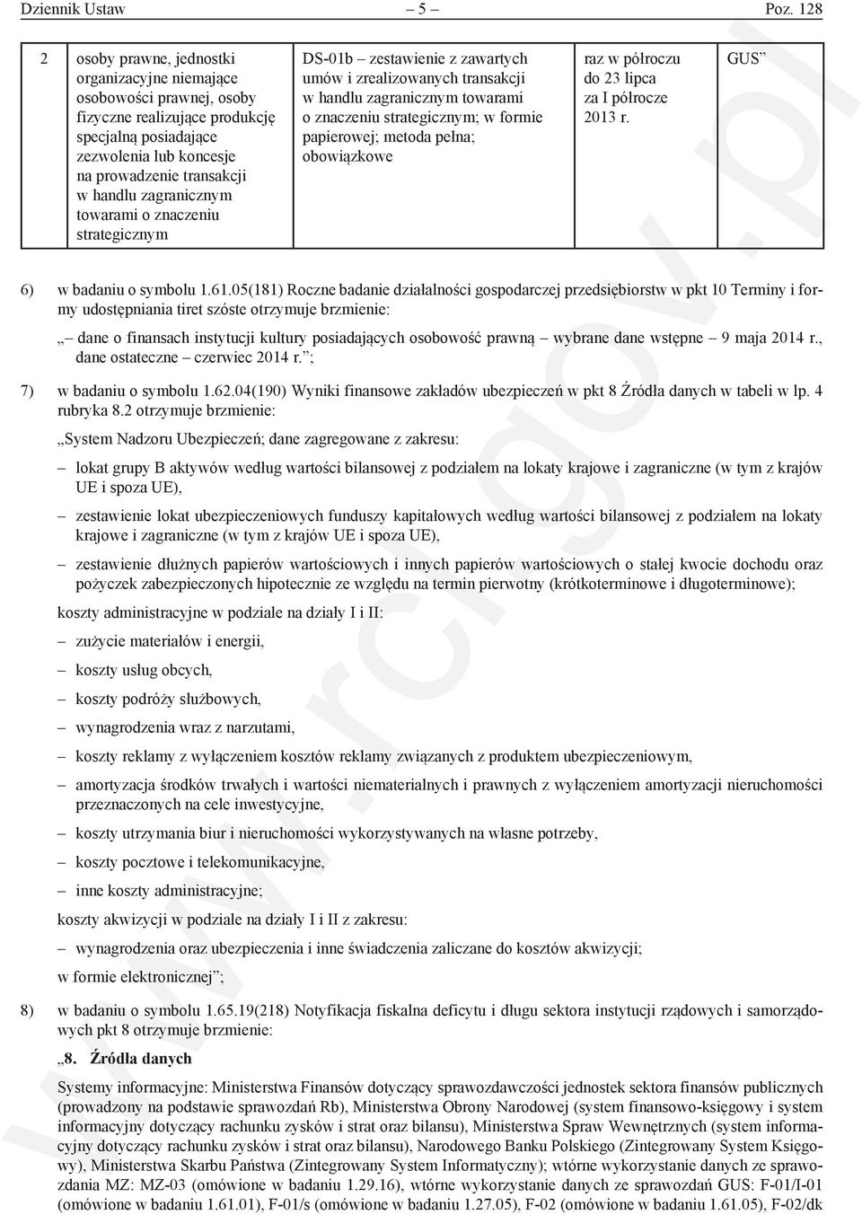 zagranicznym towarami o znaczeniu strategicznym DS-01b zestawienie z zawartych umów i zrealizowanych transakcji w handlu zagranicznym towarami o znaczeniu strategicznym; w formie papierowej; metoda