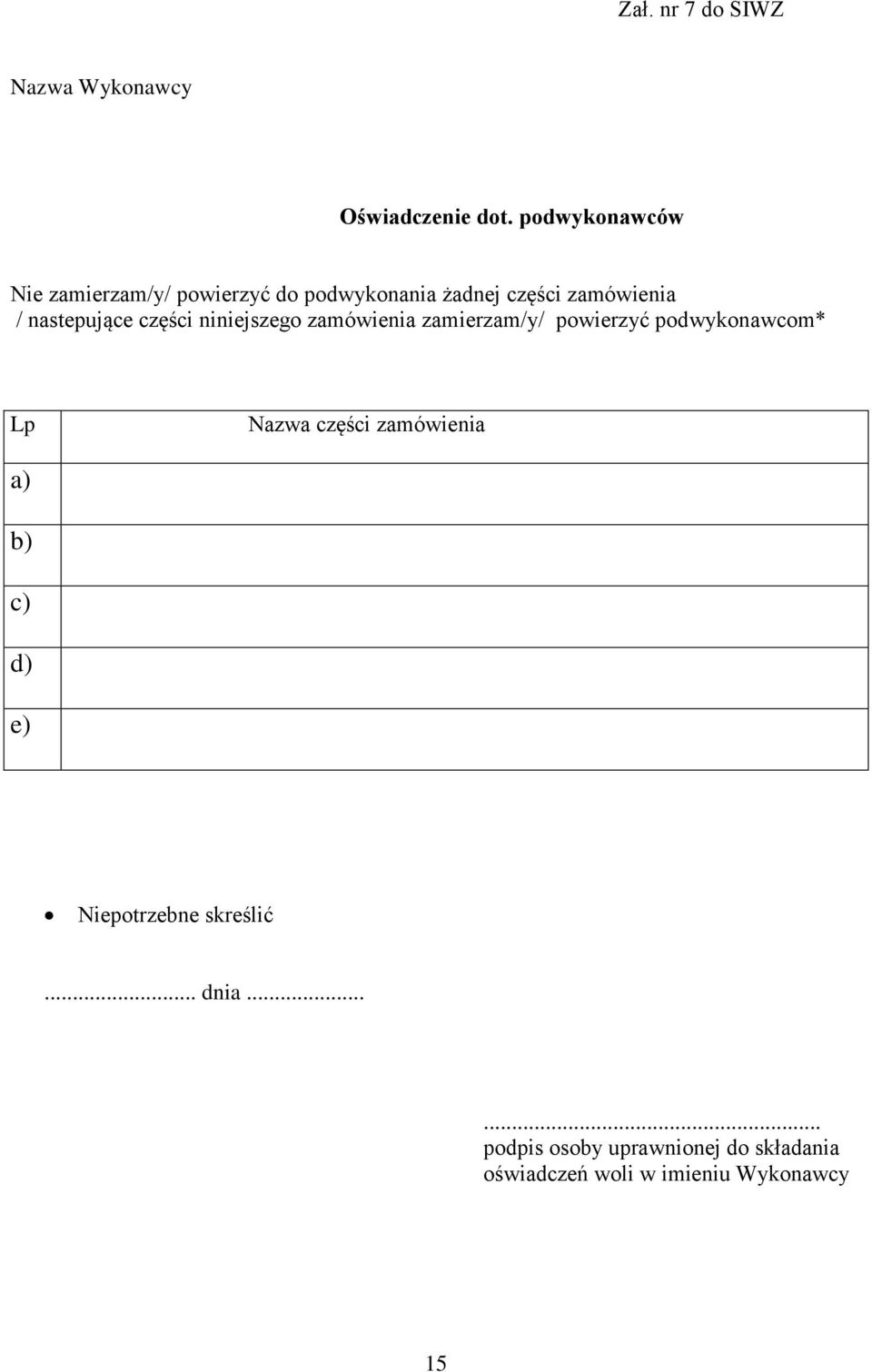 nastepujące części niniejszego zamówienia zamierzam/y/ powierzyć podwykonawcom* Lp Nazwa