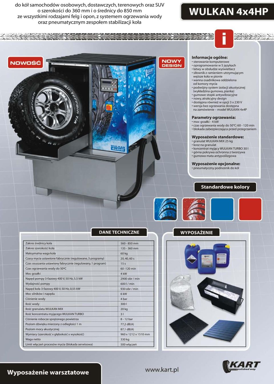 podwójny system izolacji akustycznej (wykładzina gumowa, pianka) nowy, atrakcyjny design dostępna również w opcji 3 x 230 V wersja bez ogrzewania dostępna na zamówienie model WULKAN 4x4P Parametry