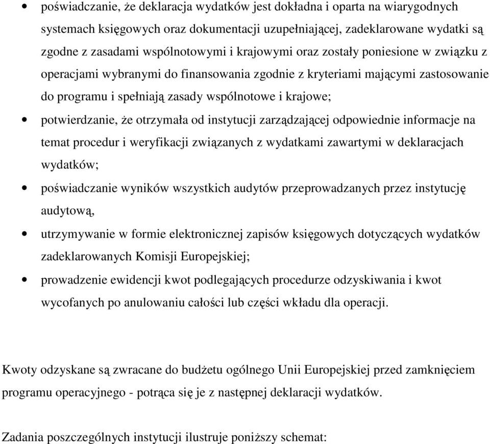 otrzymała od instytucji zarządzającej odpowiednie informacje na temat procedur i weryfikacji związanych z wydatkami zawartymi w deklaracjach wydatków; poświadczanie wyników wszystkich audytów