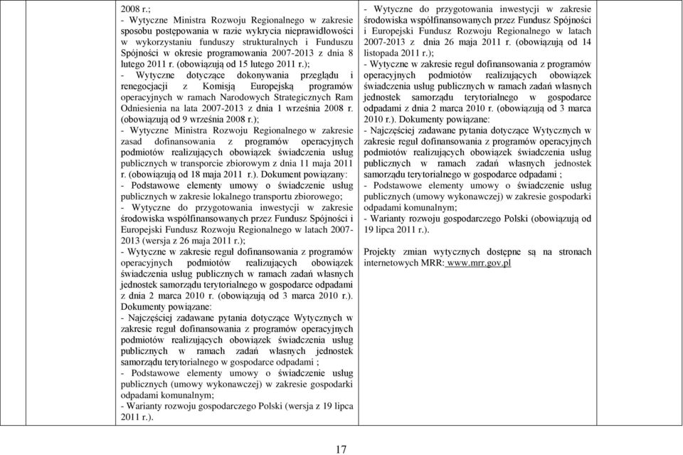 2007-2013 z dnia 8 lutego 2011 r. (obowiązują od 15 lutego 2011 r.