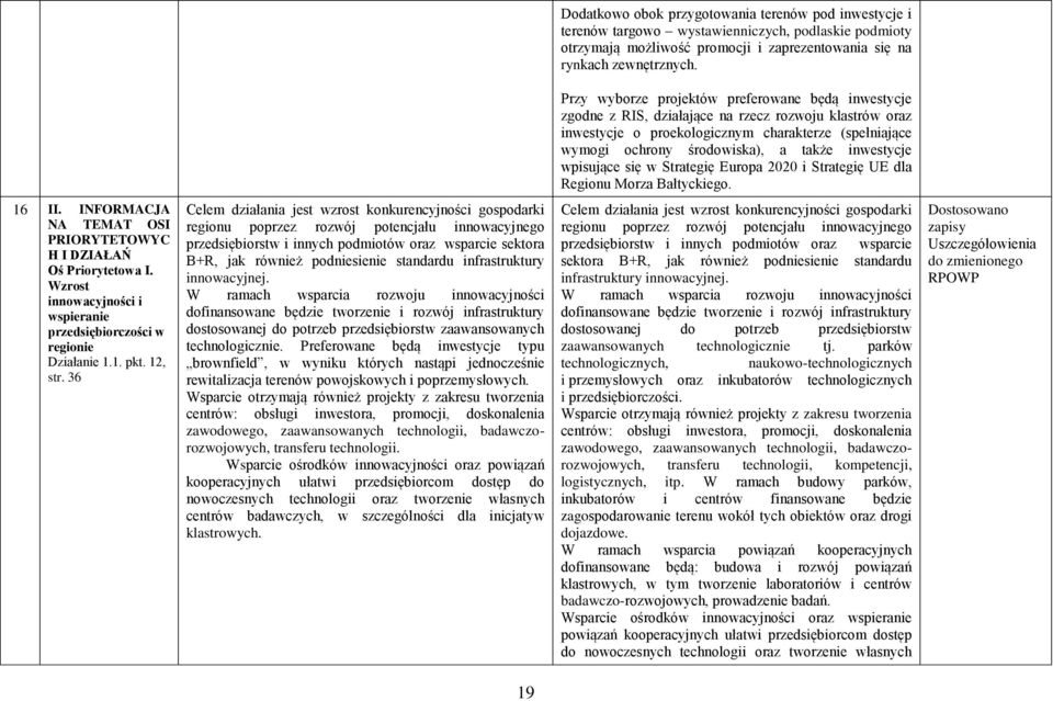 inwestycje wpisujące się w Strategię Europa 2020 i Strategię UE dla Regionu Morza Bałtyckiego. 16 II. INFORMACJA Oś Priorytetowa I.