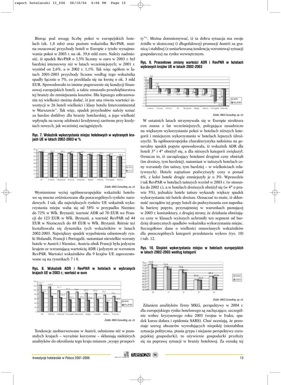 Nale y nadmieniç, i spadek RevPAR o 3,5% liczony w euro w 2003 r. by bardziej intensywny ni w latach wczeêniejszych; w 2001 r. wyniós on 2,6%, a w 2002 r. 1,1%.