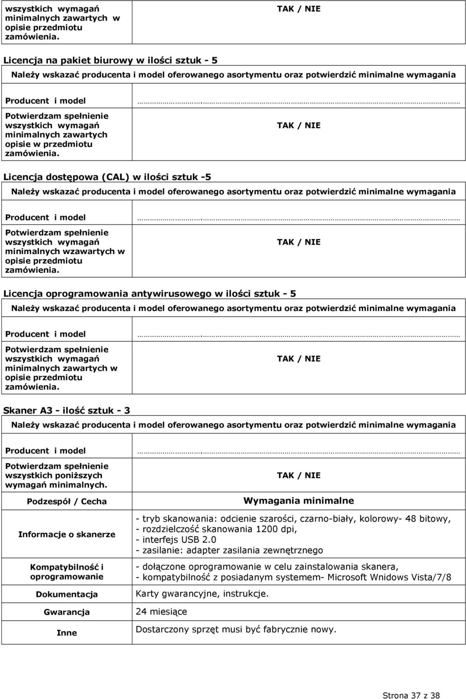 Licencja oprogramowania antywirusowego w ilości sztuk - 5 wszystkich wymagań minimalnych zawartych w opisie przedmiotu zamówienia.