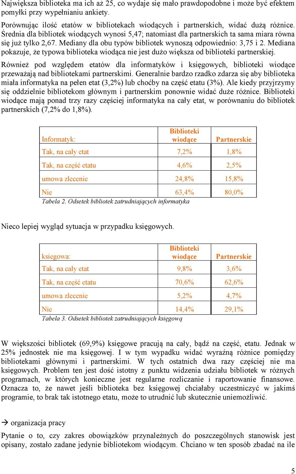 Mediany dla obu typów bibliotek wynoszą odpowiednio: 3,75 i 2. Mediana pokazuje, że typowa biblioteka wiodąca nie jest dużo większa od biblioteki partnerskiej.