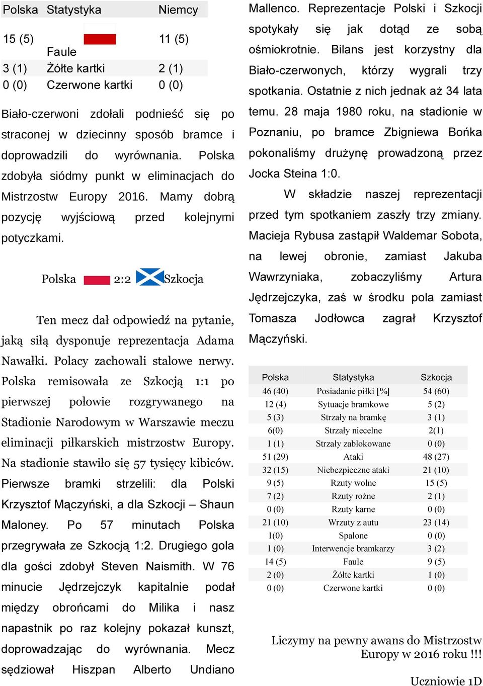 Polska 2:2 Szkocja Ten mecz dał odpowiedź na pytanie, jaką siłą dysponuje reprezentacja Adama Nawałki. Polacy zachowali stalowe nerwy.