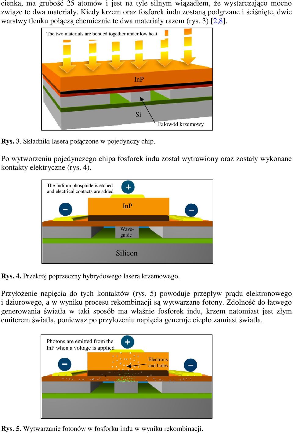 The two materials are bonded together under low heat InP Si Falowód krzemowy Rys. 3. Składniki lasera połączone w pojedynczy chip.