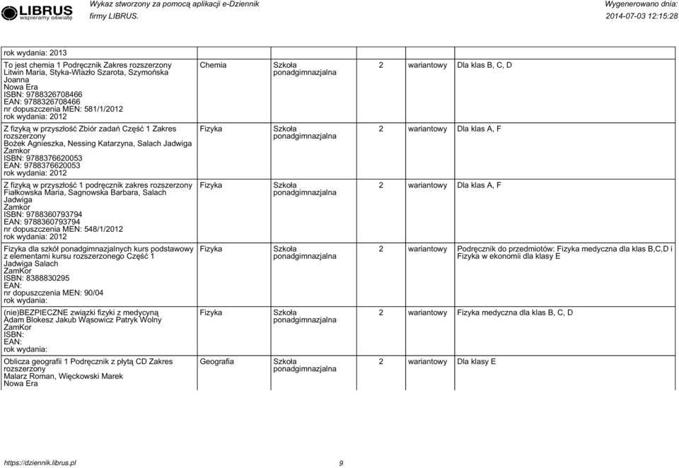 Salach Jadwiga Zamkor 97886079794 97886079794 nr dopuszczenia MEN: 548//0 0 Dla klas A, F dla szkół ponadgimnazjalnych kurs z elementami kursu rozszerzonego Część Jadwiga Salach ZamKor 8888095 nr