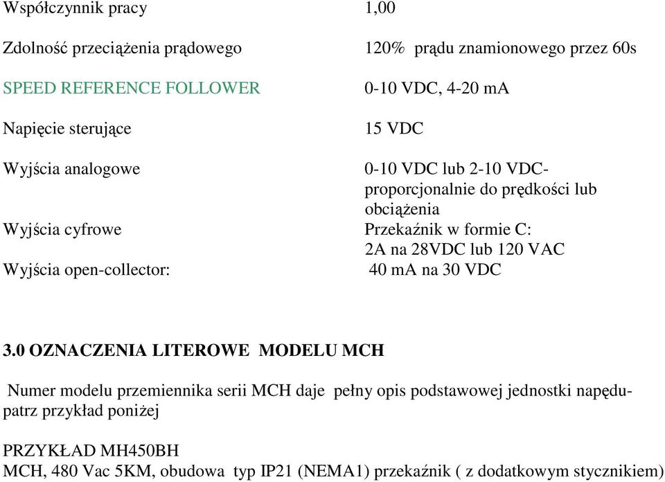 28VDC lub 120 VAC Wyjścia open-collector: 40 ma na 30 VDC 3.