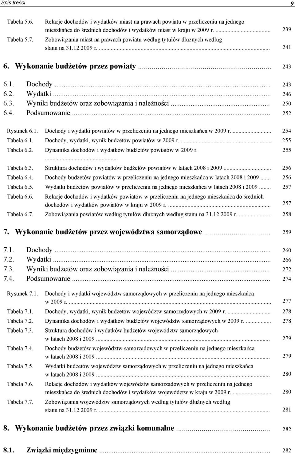 .. 250 6.4. Podsumowanie... 252 Rysunek 6.1. Dochody i wydatki powiatów w przeliczeniu na jednego mieszka ca w 2009 r.... 254 Tabela 6.1. Dochody, wydatki, wynik bud etów powiatów w 2009 r.