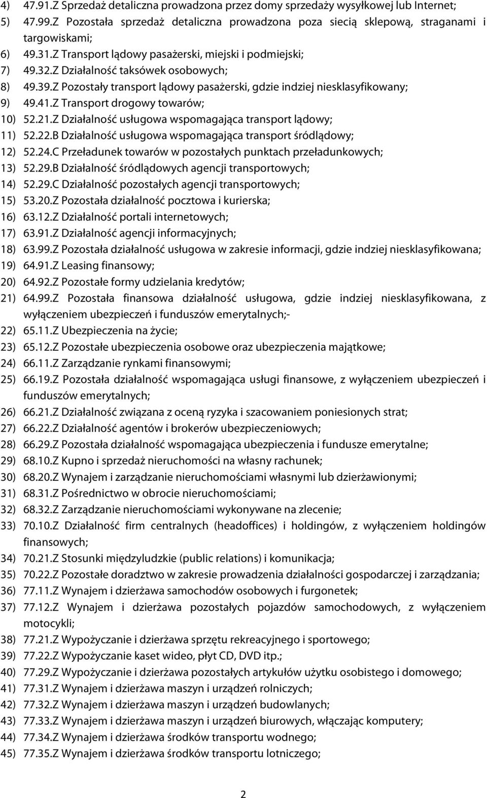 Z Transport drogowy towarów; 10) 52.21.Z Działalność usługowa wspomagająca transport lądowy; 11) 52.22.B Działalność usługowa wspomagająca transport śródlądowy; 12) 52.24.