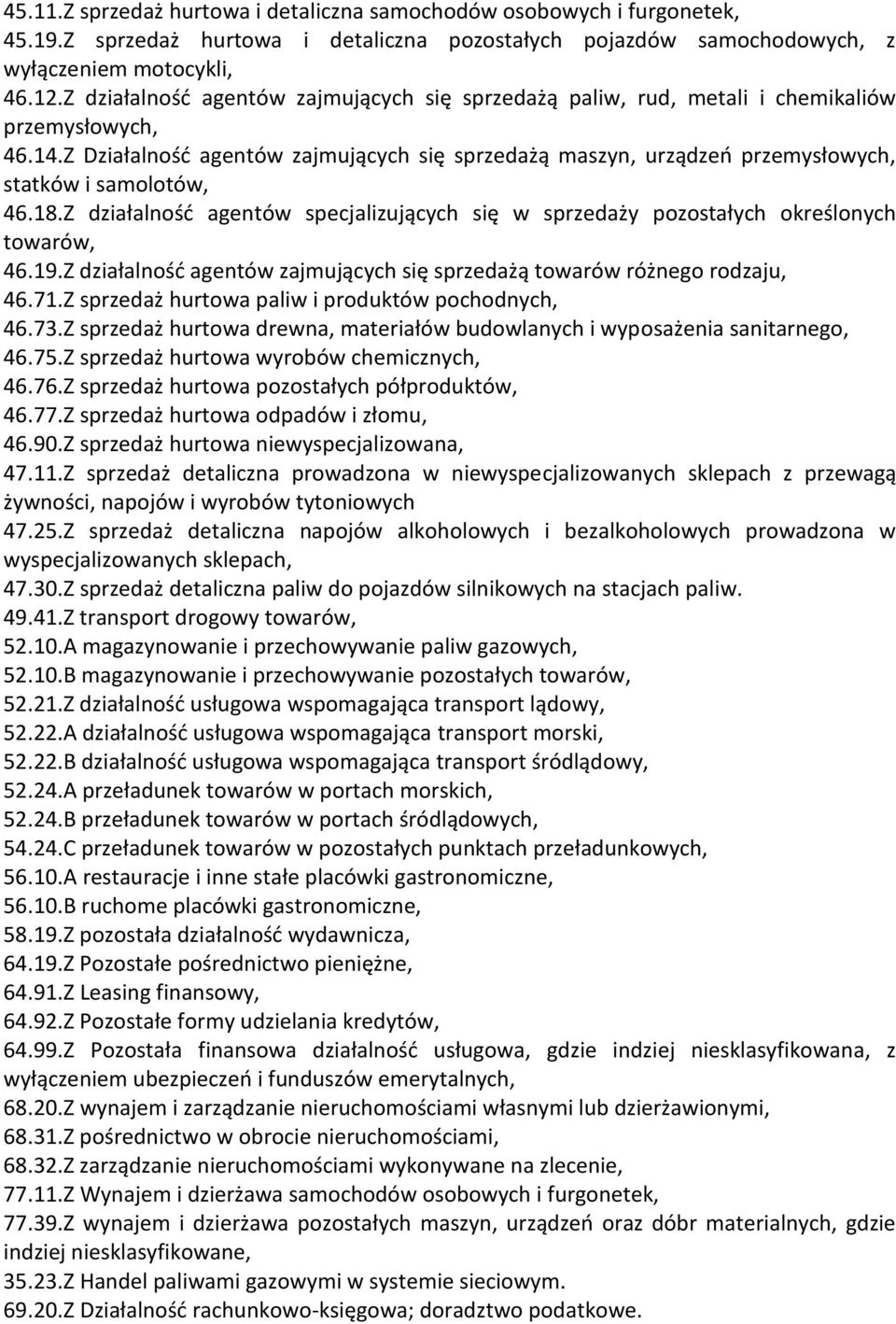 Z Działalność agentów zajmujących się sprzedażą maszyn, urządzeń przemysłowych, statków i samolotów, 46.18.Z działalność agentów specjalizujących się w sprzedaży pozostałych określonych towarów, 46.