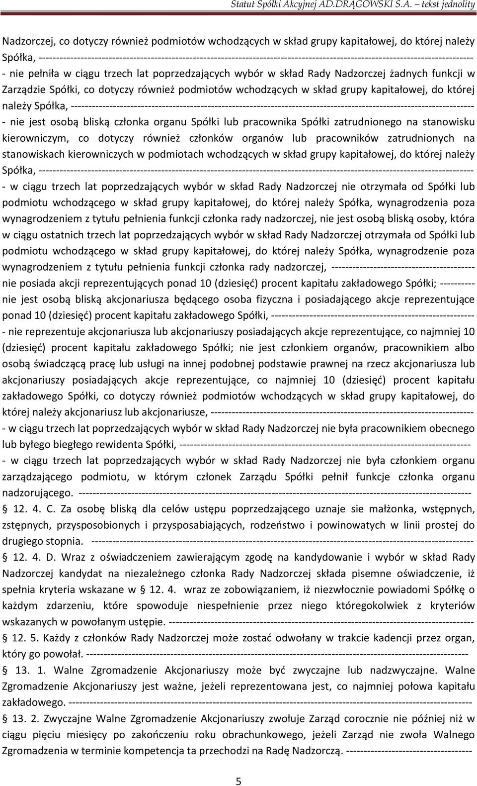 Nadzorczej żadnych funkcji w Zarządzie Spółki, co dotyczy również podmiotów wchodzących w skład grupy kapitałowej, do której należy Spółka,