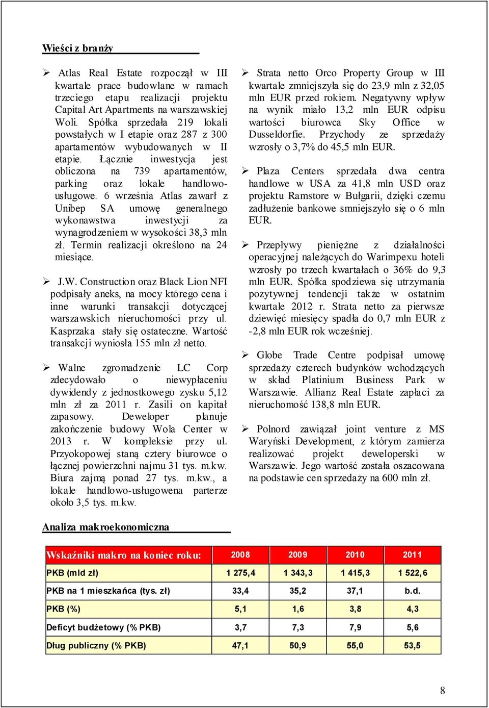 6 września Atlas zawarł z Unibep SA umowę generalnego wykonawstwa inwestycji za wynagrodzeniem w wysokości 38,3 mln zł. Termin realizacji określono na 24 miesiące. J.W.