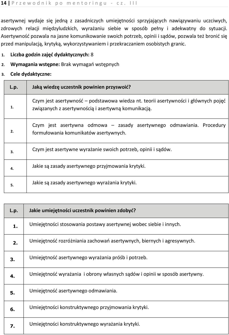 Asertywność pozwala na jasne komunikowanie swoich potrzeb, opinii i sądów, pozwala też bronić się przed manipulacją, krytyką, wykorzystywaniem i przekraczaniem osobistych granic. 1.