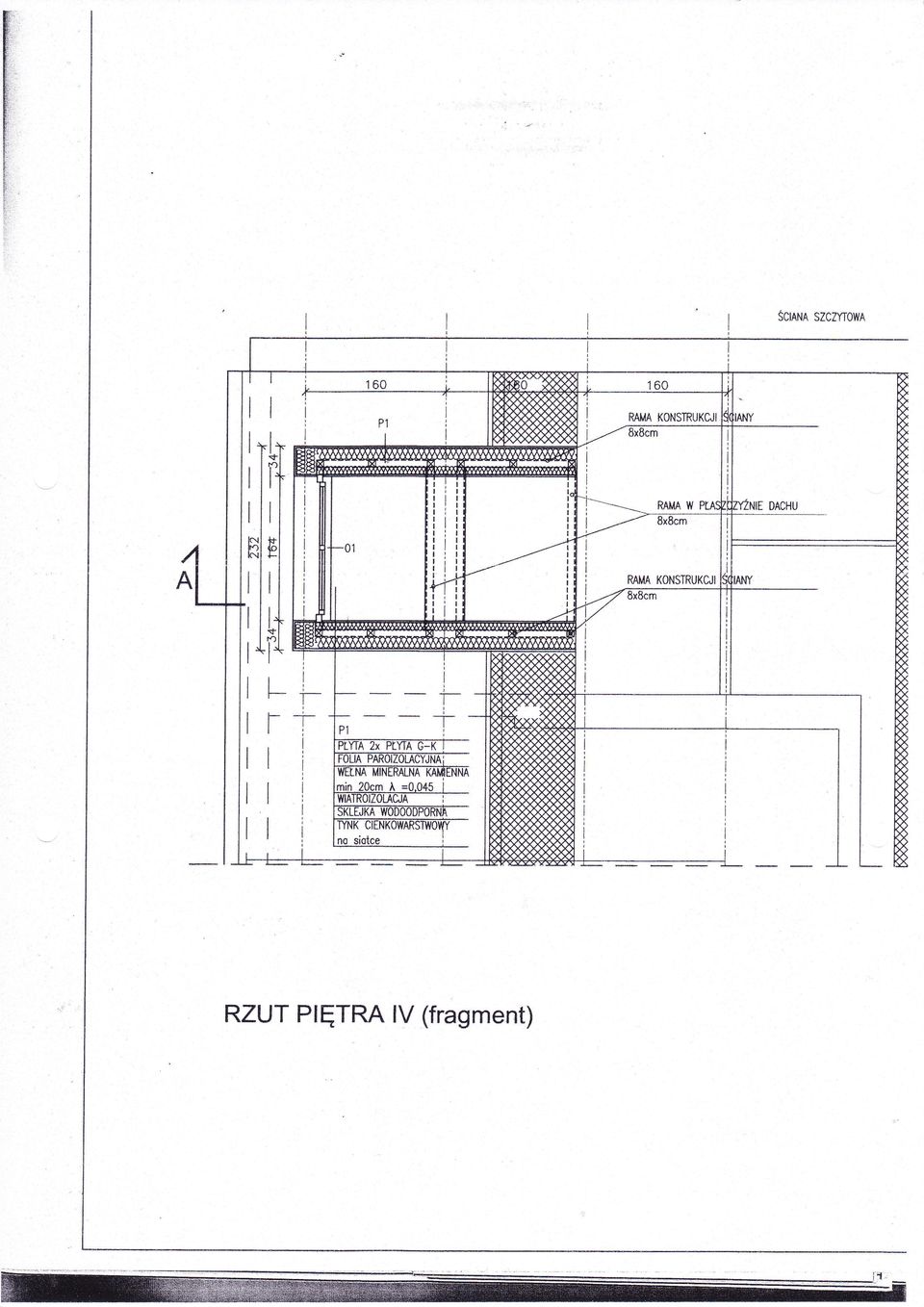 sce RAMA KNSTRUKCJ " /axacm ) RZUT PĘTRA V (fragmen) -+, Mnrr ff