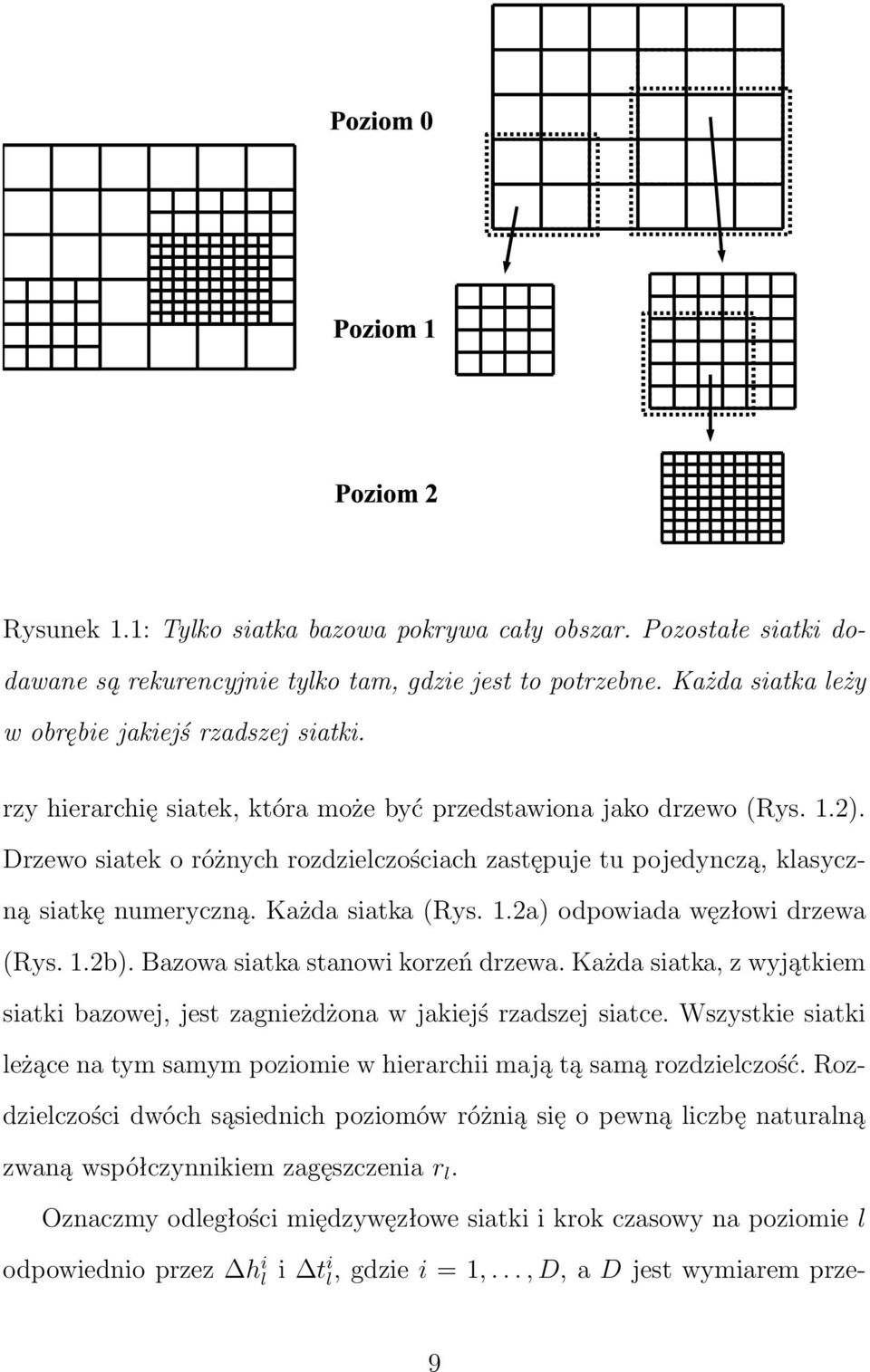 1.2b). Bazowa siatka stanowi korzeń drzewa. Każda siatka, z wyjątkiem siatki bazowej, jest zagnieżdżona w jakiejś rzadszej siatce.