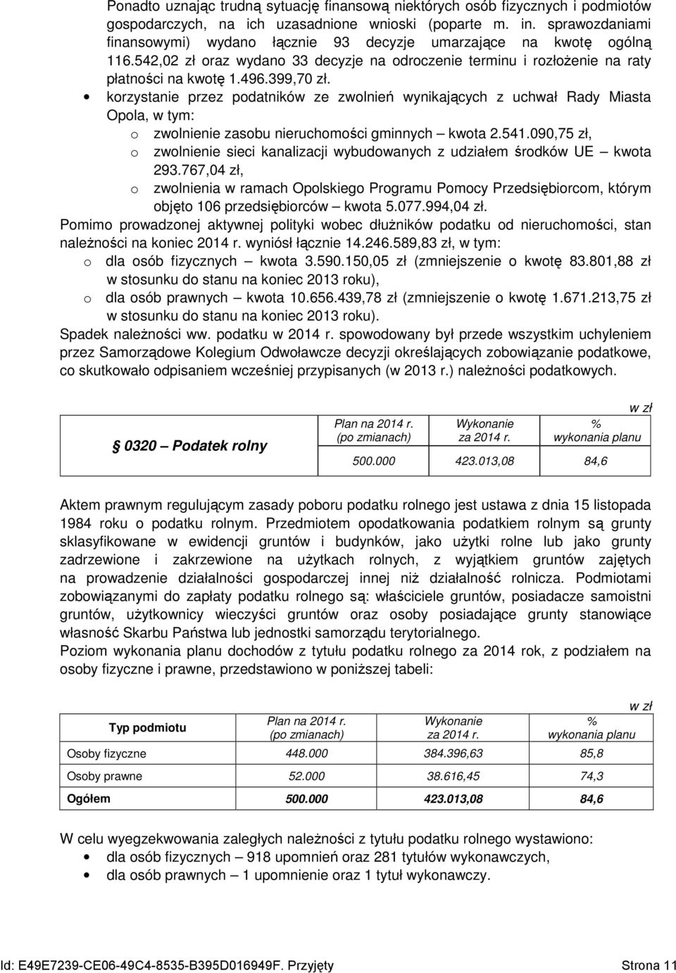 korzystanie przez podatników ze zwolnień wynikających z uchwał Rady Miasta Opola, w tym: o zwolnienie zasobu nieruchomości gminnych kwota 2.541.