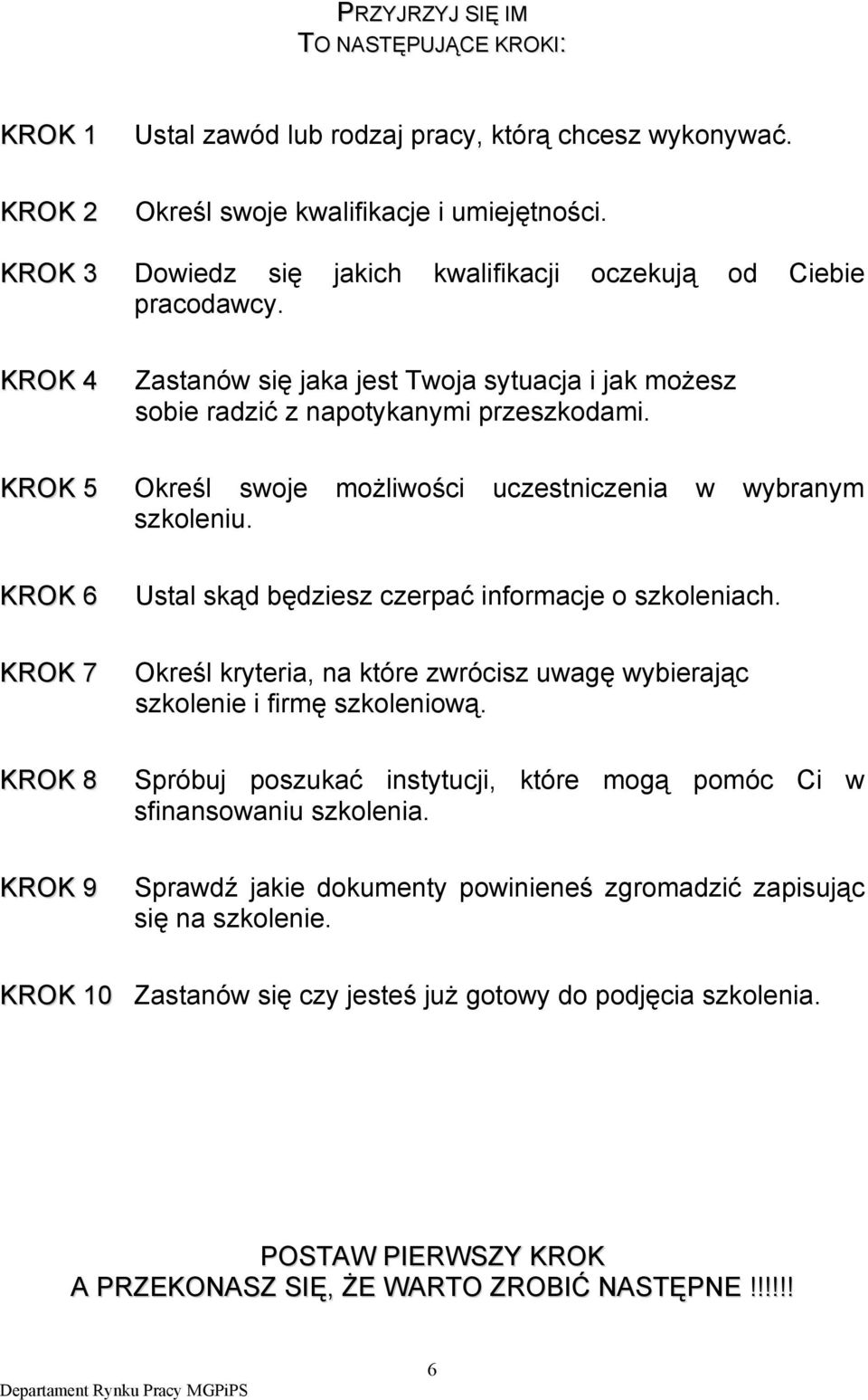 KROK 5 Określ swoje możliwości uczestniczenia w wybranym szkoleniu. KROK 6 KROK 7 KROK 8 Ustal skąd będziesz czerpać informacje o szkoleniach.