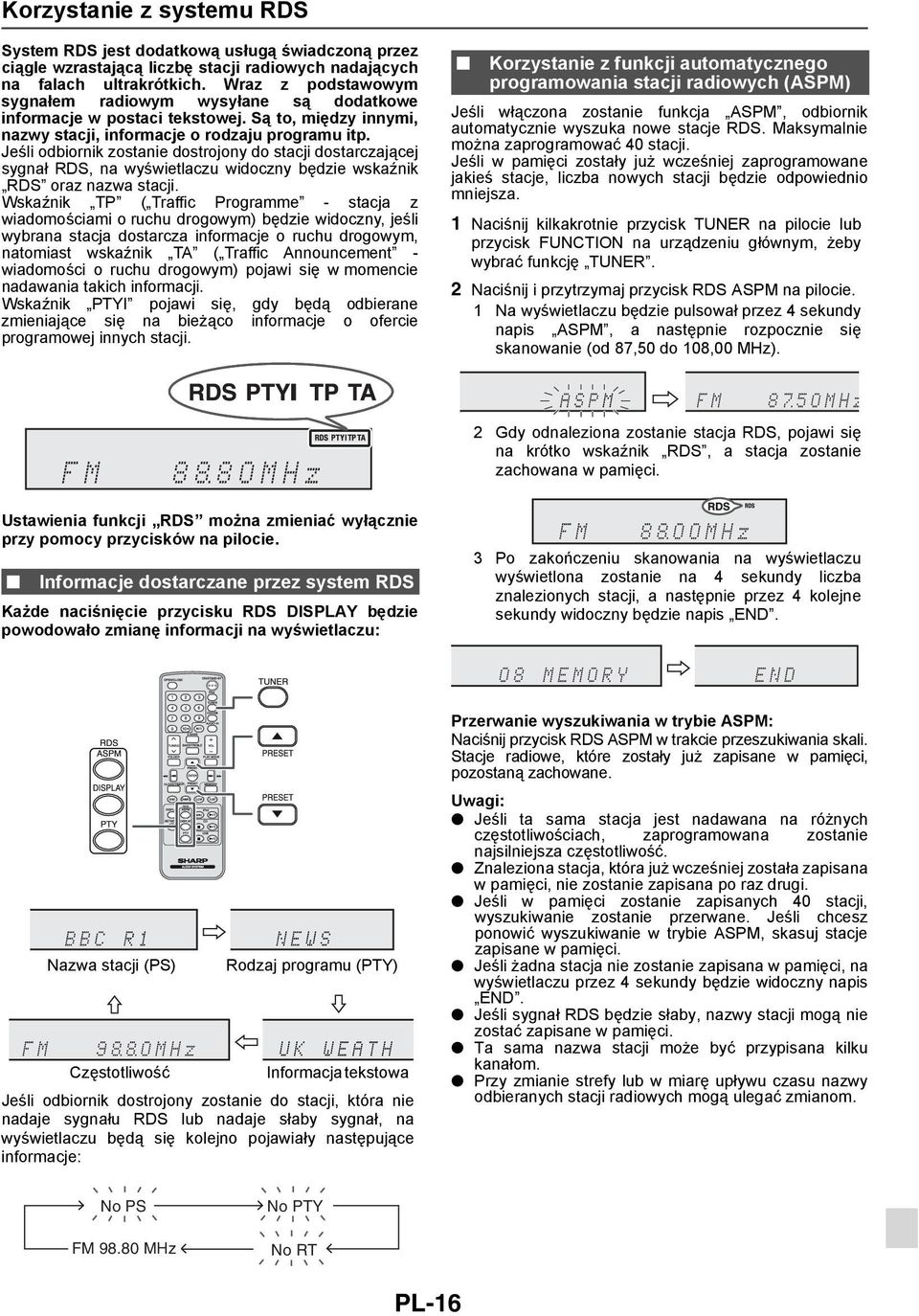 Jeśli odbiornik zostanie dostrojony do stacji dostarczającej sygnał RDS, na wyświetlaczu widoczny będzie wskaźnik RDS oraz nazwa stacji.