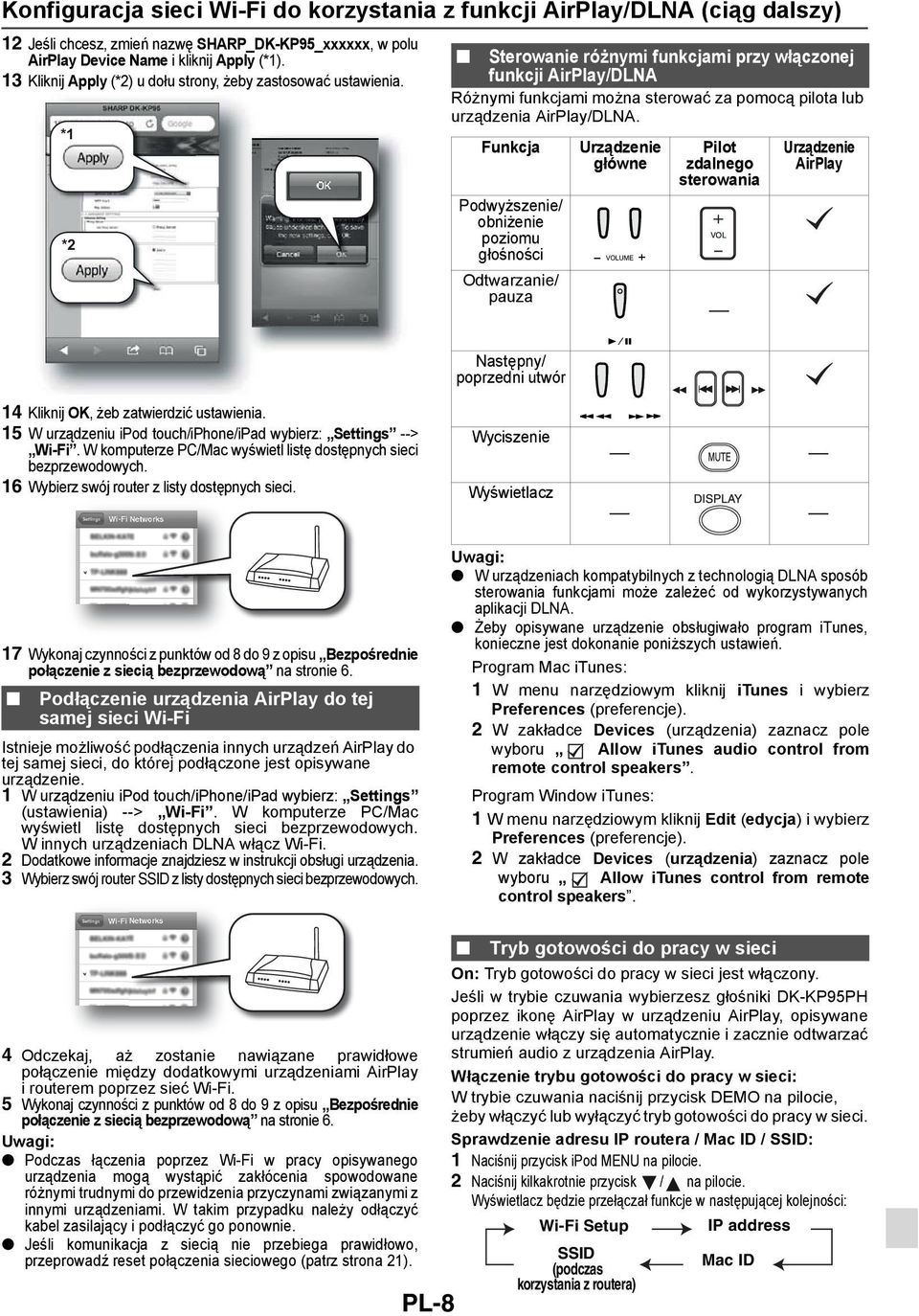 *1 *2 Sterowanie różnymi funkcjami przy włączonej funkcji AirPlay/DLNA Różnymi funkcjami można sterować za pomocą pilota lub urządzenia AirPlay/DLNA.