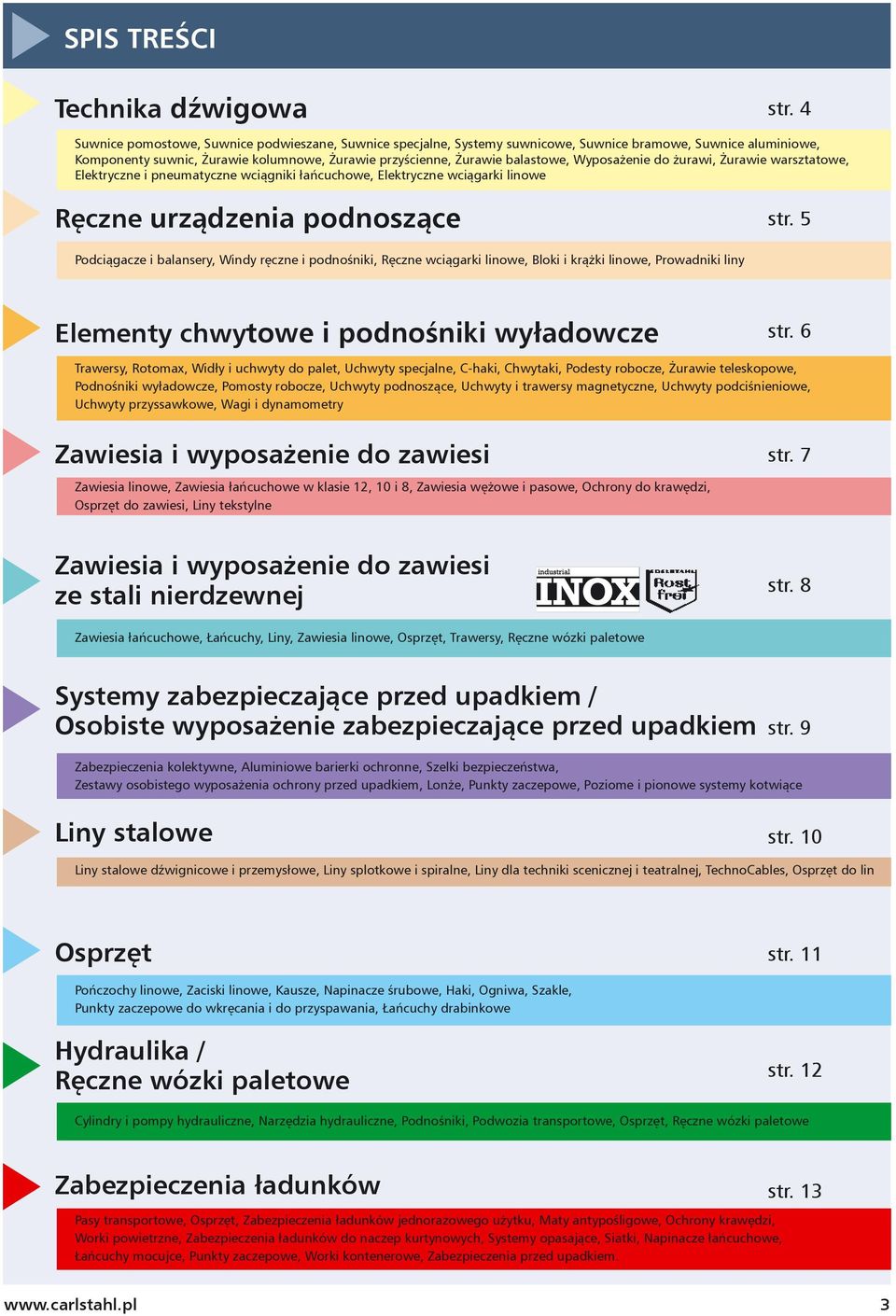 Wyposażenie do żurawi, Żurawie warsztatowe, Elektryczne i pneumatyczne wciągniki łańcuchowe, Elektryczne wciągarki linowe Ręczne urządzenia podnoszące str.