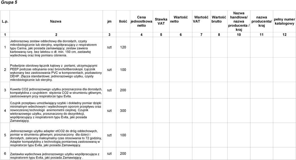 jm Cena jednostkowa Stawka brutto handlowa/ producenta / producenta/ pełny numer katalogowy Podwójnie obrotowy łącznik kątowy z portami, utrzymującymi 2 PEEP podczas odsysania oraz