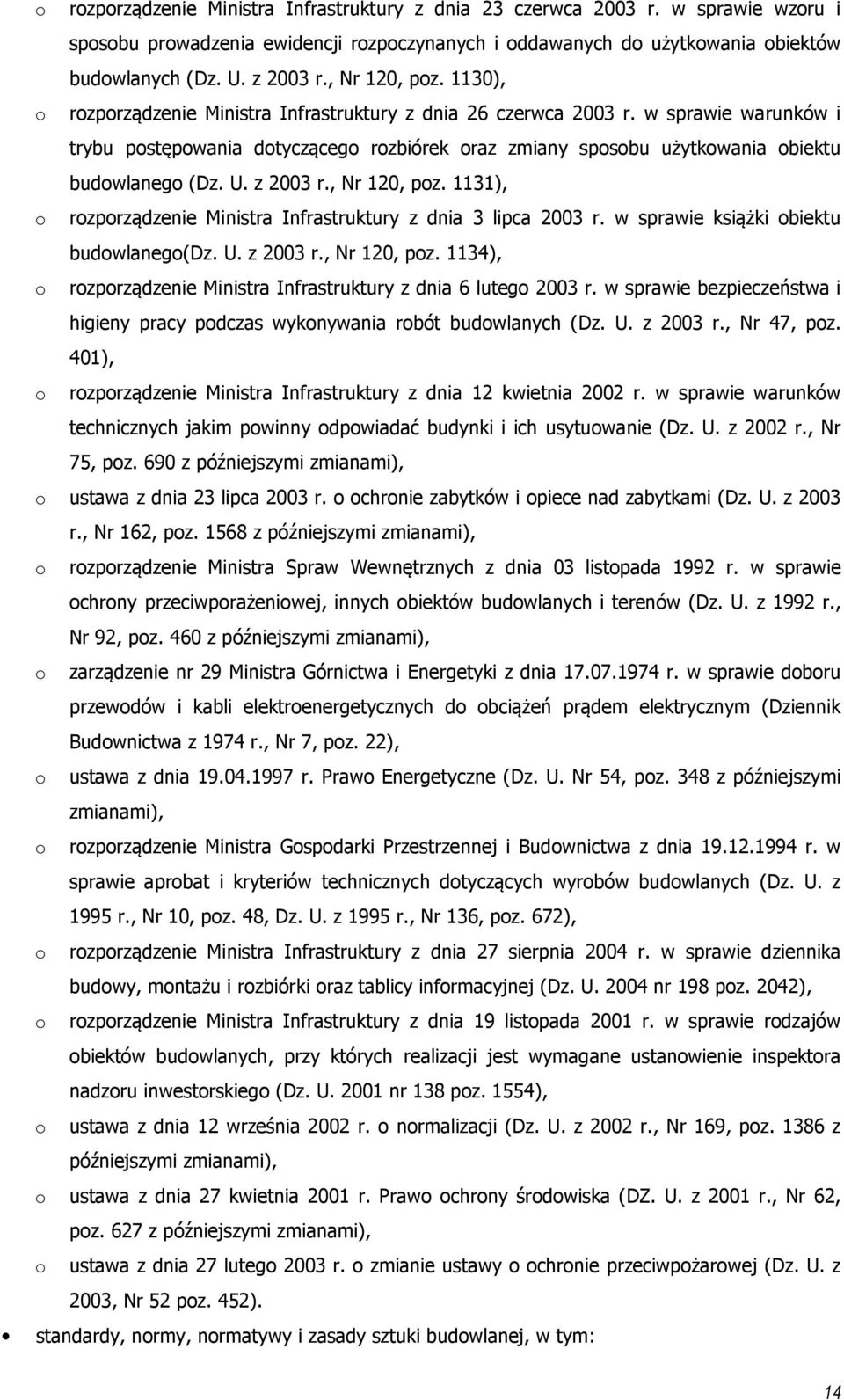 w sprawie warunków i trybu postępowania dotyczącego rozbiórek oraz zmiany sposobu użytkowania obiektu budowlanego (Dz. U. z 2003 r., Nr 120, poz.