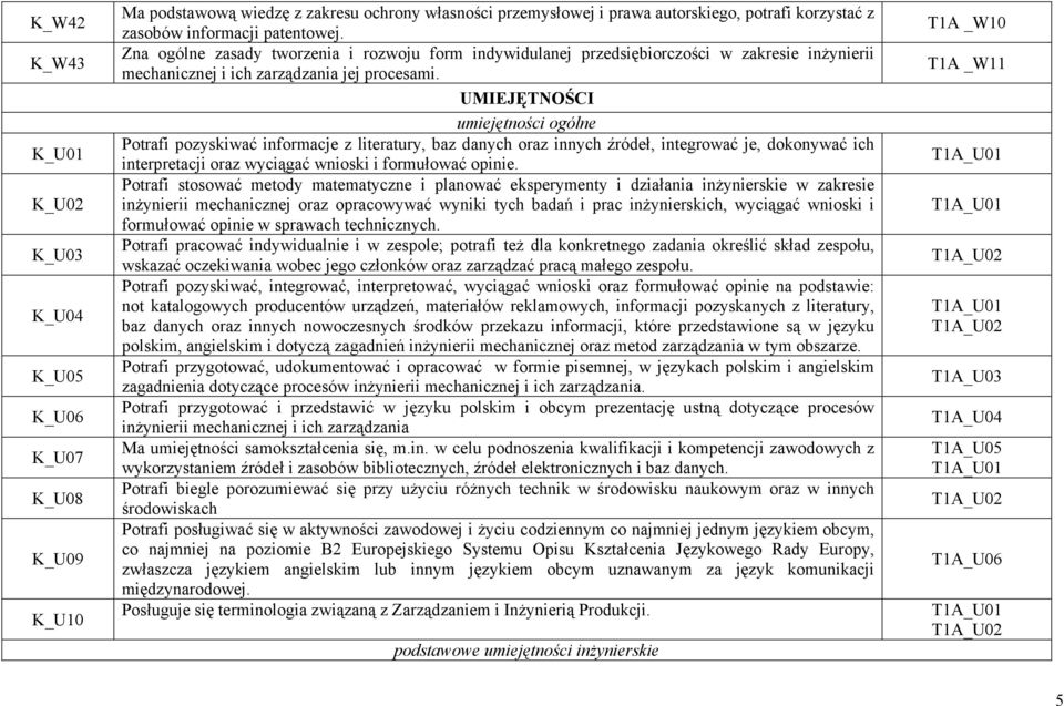 UMIEJĘTNOŚCI umiejętności ogólne Potrafi pozyskiwać informacje z literatury, baz danych oraz innych źródeł, integrować je, dokonywać ich interpretacji oraz wyciągać wnioski i formułować opinie.