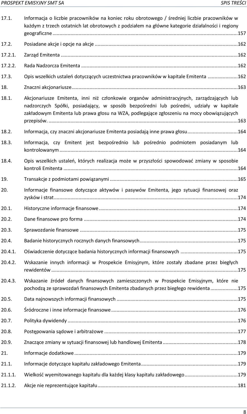 geograficzne... 157 17.2. Posiadane akcje i opcje na akcje... 162 17.2.1. Zarząd Emitenta... 162 17.2.2. Rada Nadzorcza Emitenta... 162 17.3.