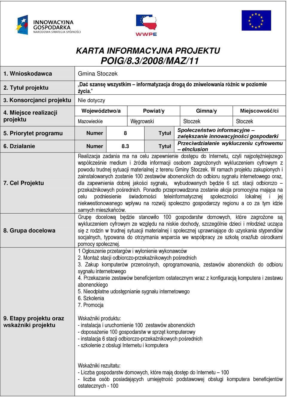 Województwo/a Powiat/y Gimna/y Miejscowość/ci Mazowieckie Węgrowski Stoczek Stoczek Społeczeństwo informacyjne 5.