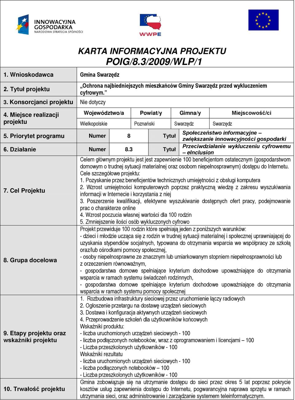 Województwo/a Powiat/y Gimna/y Miejscowość/ci Wielkopolskie Poznański Swarzędz Swarzędz Społeczeństwo informacyjne 5.