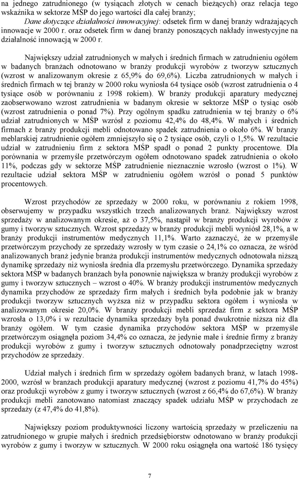 Największy udział zatrudnionych w małych i średnich firmach w zatrudnieniu ogółem w badanych branżach odnotowano w branży produkcji wyrobów z tworzyw sztucznych (wzrost w analizowanym okresie z 65,9%