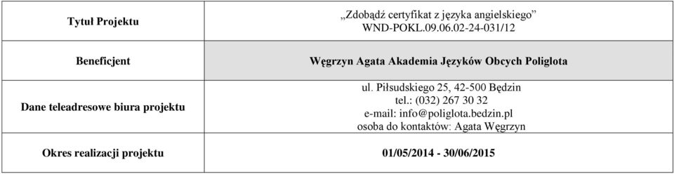 Języków Obcych Poliglota ul. Piłsudskiego 25, 42-500 Będzin tel.