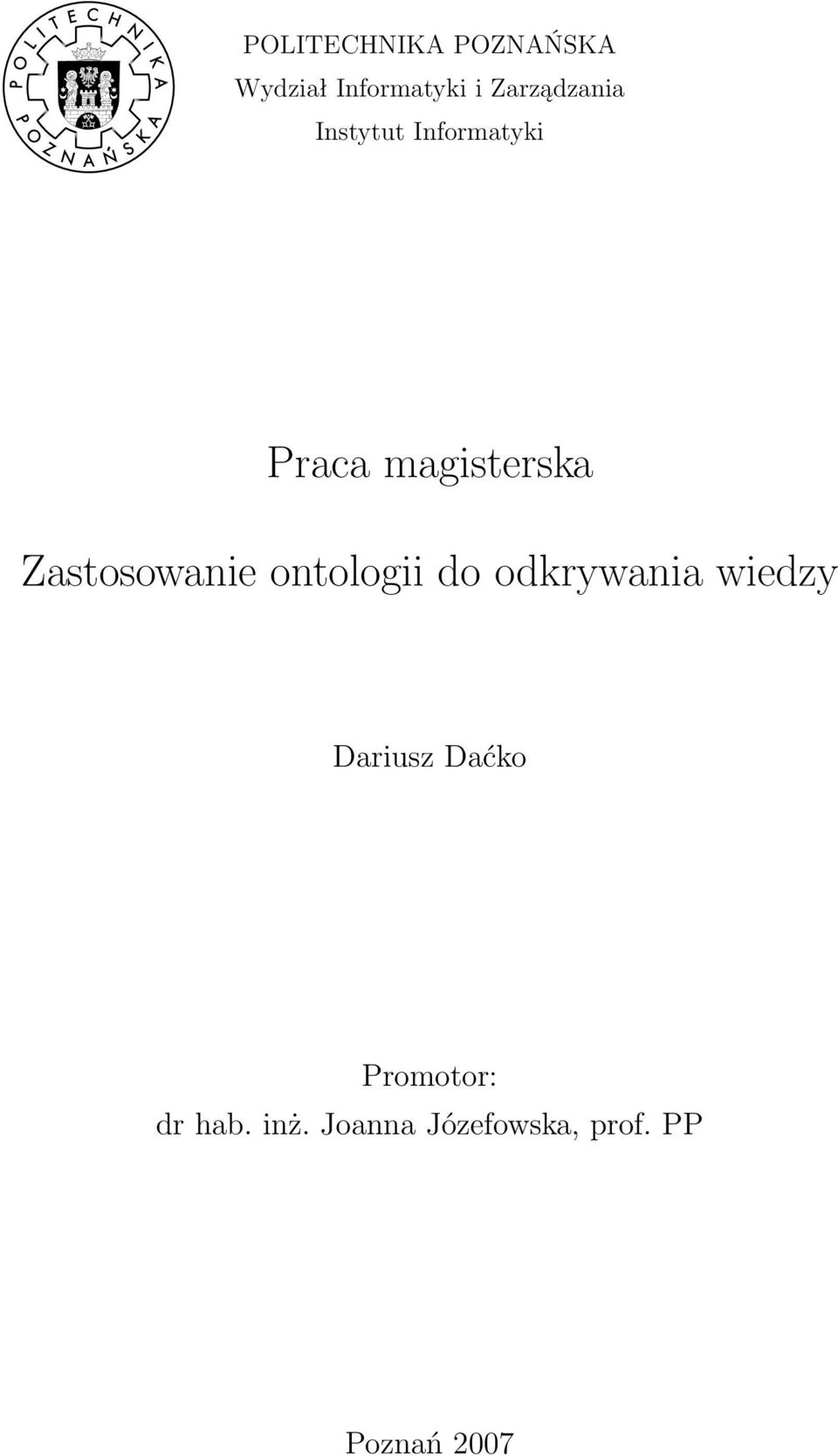 Zastosowanie ontologii do odkrywania wiedzy Dariusz