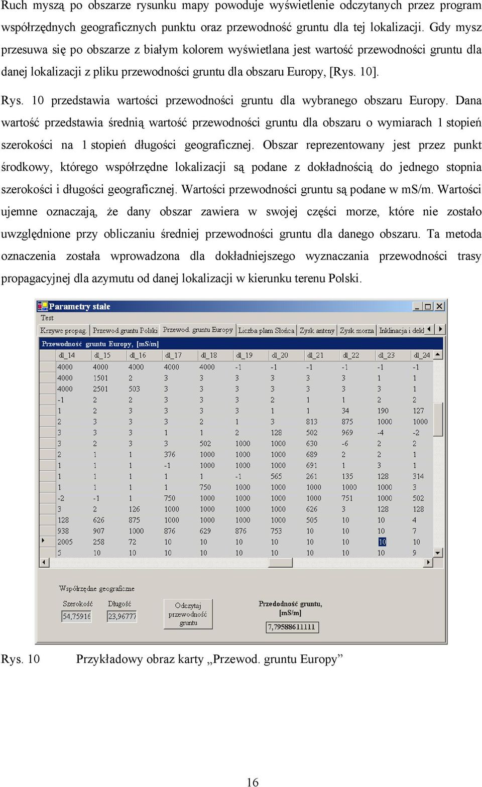 10 przedstawia wartości przewodności gruntu dla wybranego obszaru Europy.