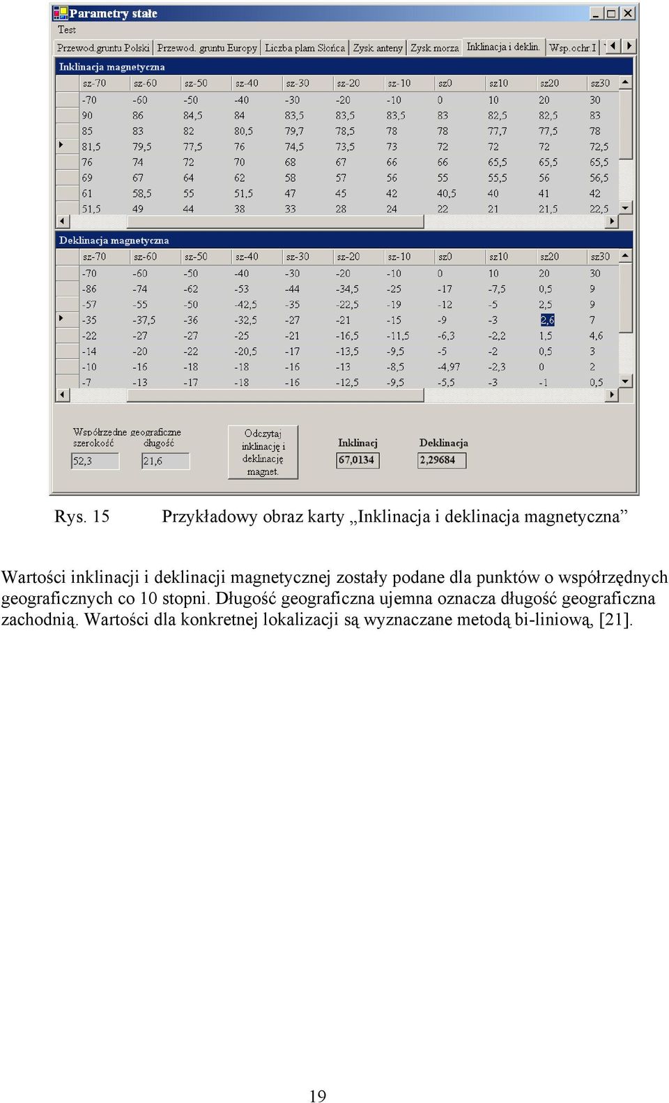 geograficznych co 10 stopni.