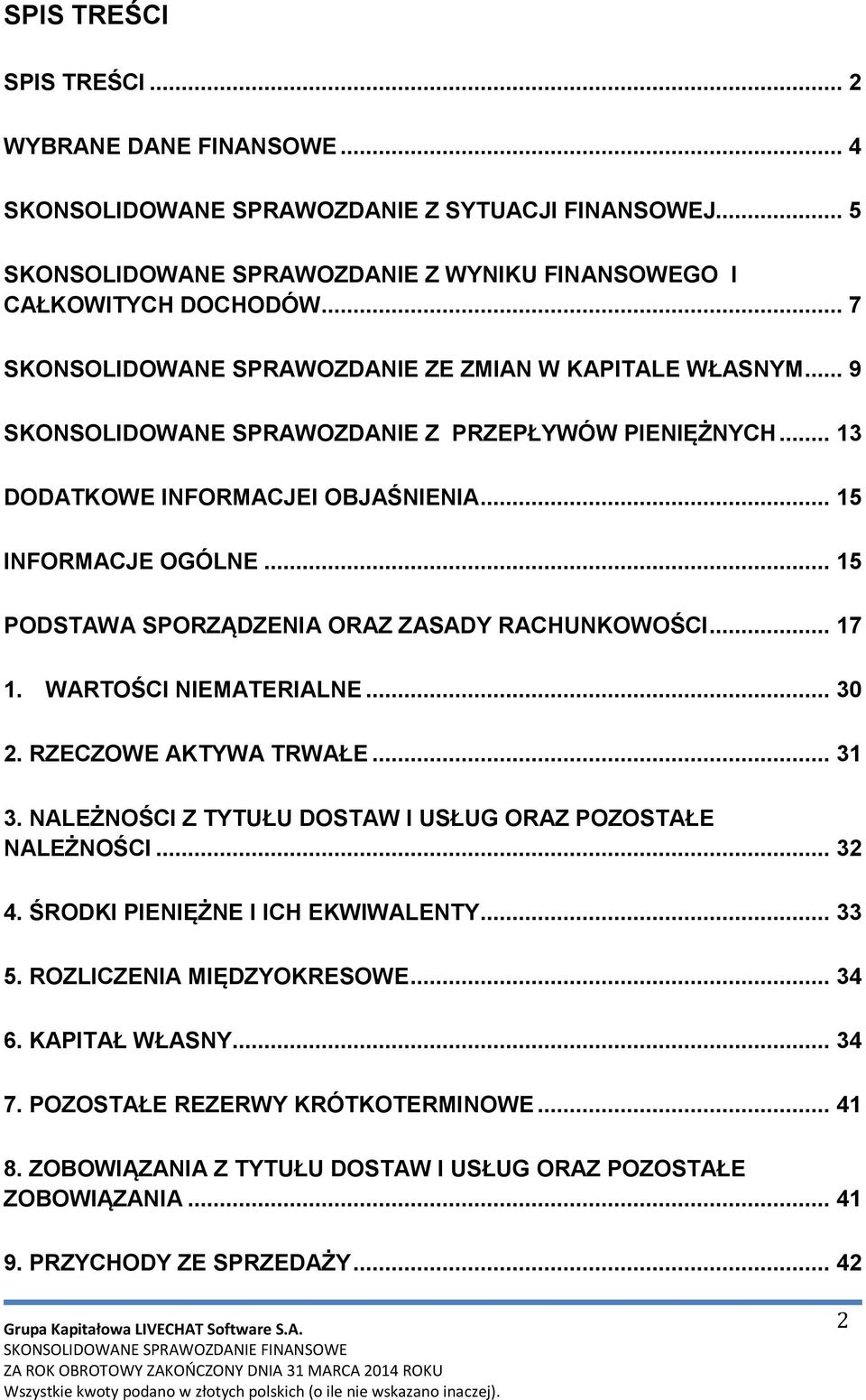 .. 15 PODSTAWA SPORZĄDZENIA ORAZ ZASADY RACHUNKOWOŚCI... 17 1. WARTOŚCI NIEMATERIALNE... 30 2. RZECZOWE AKTYWA TRWAŁE... 31 3. NALEŻNOŚCI Z TYTUŁU DOSTAW I USŁUG ORAZ POZOSTAŁE NALEŻNOŚCI... 32 4.