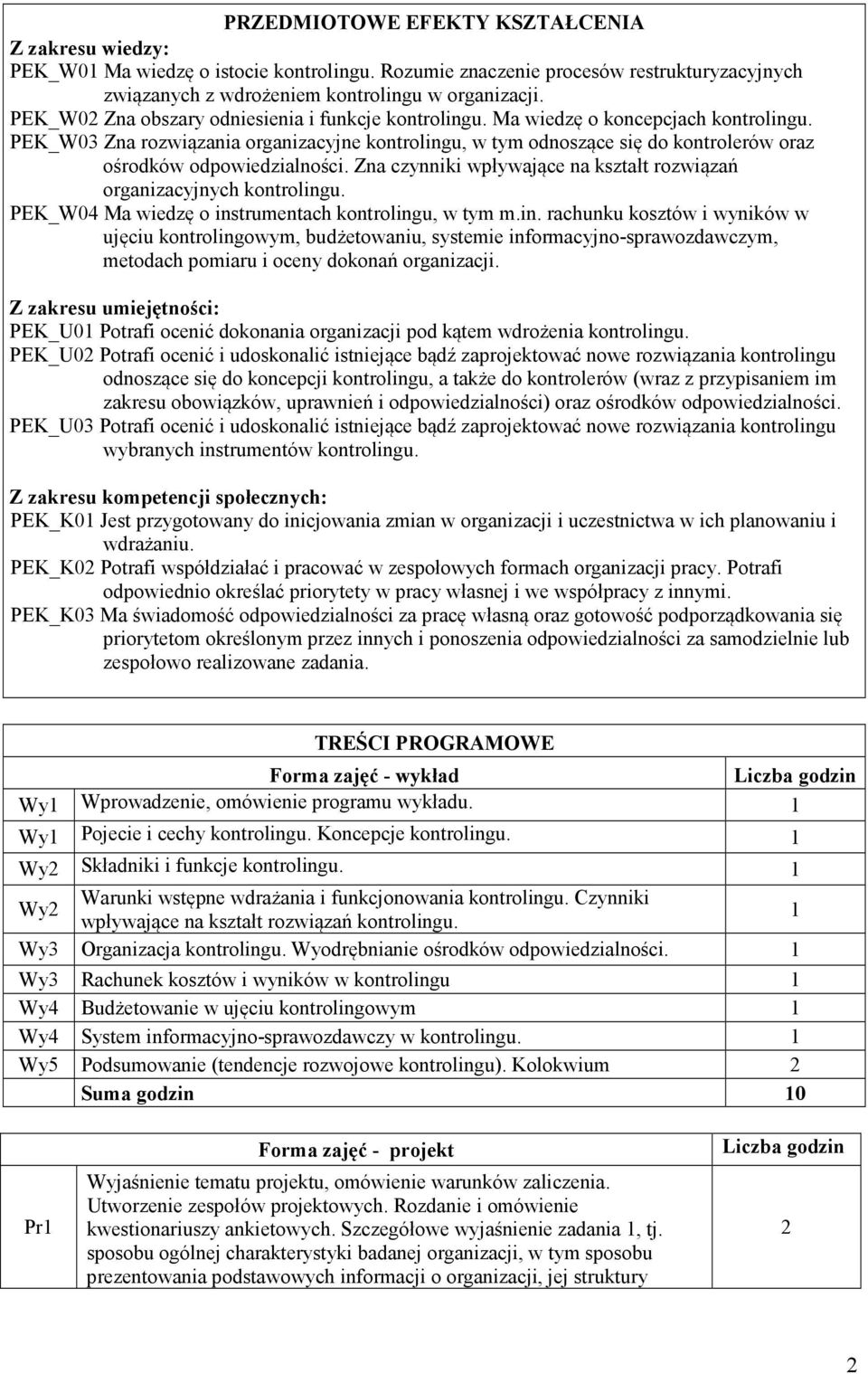 PEK_W03 Zna rozwiązania organizacyjne kontrolingu, w tym odnoszące się do kontrolerów oraz ośrodków odpowiedzialności. Zna czynniki wpływające na kształt rozwiązań organizacyjnych kontrolingu.