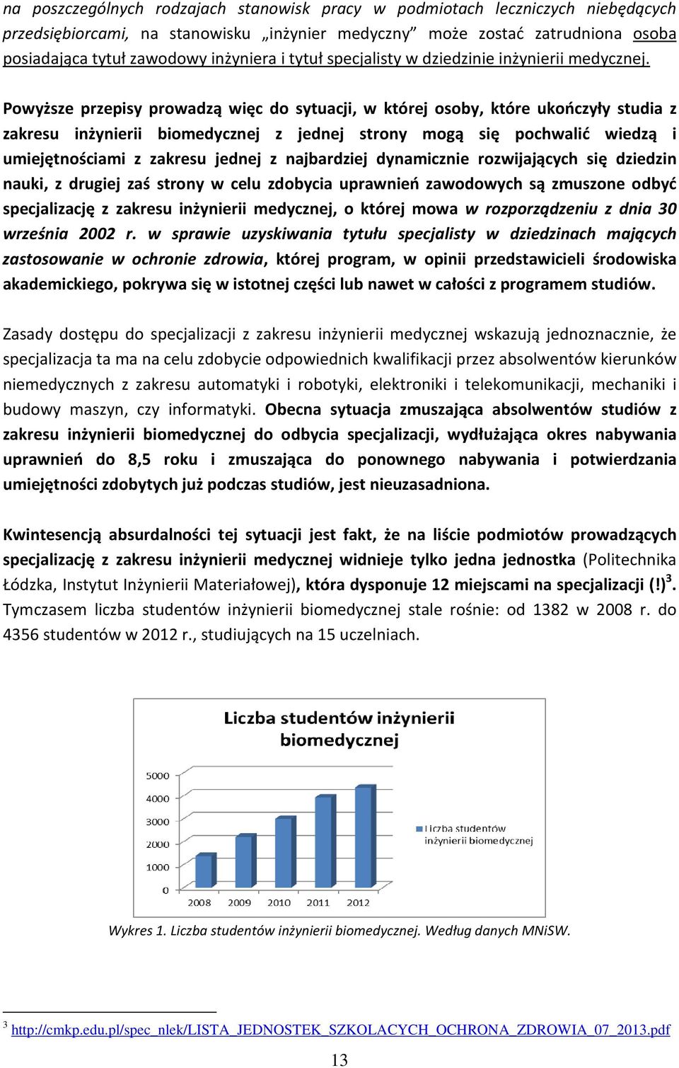 Powyższe przepisy prowadzą więc do sytuacji, w której osoby, które ukończyły studia z zakresu inżynierii biomedycznej z jednej strony mogą się pochwalić wiedzą i umiejętnościami z zakresu jednej z