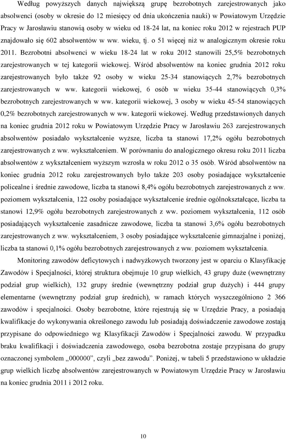 Bezrobotni absolwenci w wieku 18-24 lat w roku 2012 stanowili 25,5% bezrobotnych zarejestrowanych w tej kategorii wiekowej.