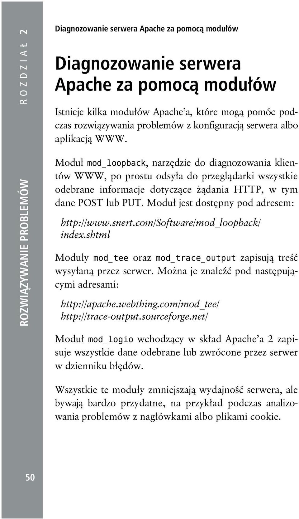 Moduł mod_loopback, narzędzie do diagnozowania klientów WWW, po prostu odsyła do przeglądarki wszystkie odebrane informacje dotyczące żądania HTTP, w tym dane POST lub PUT.