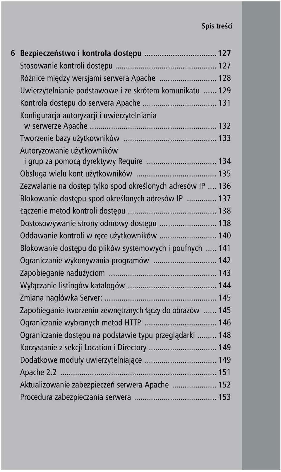 .. 133 Autoryzowanie użytkowników i grup za pomocą dyrektywy Require... 134 Obsługa wielu kont użytkowników... 135 Zezwalanie na dostęp tylko spod określonych adresów IP.