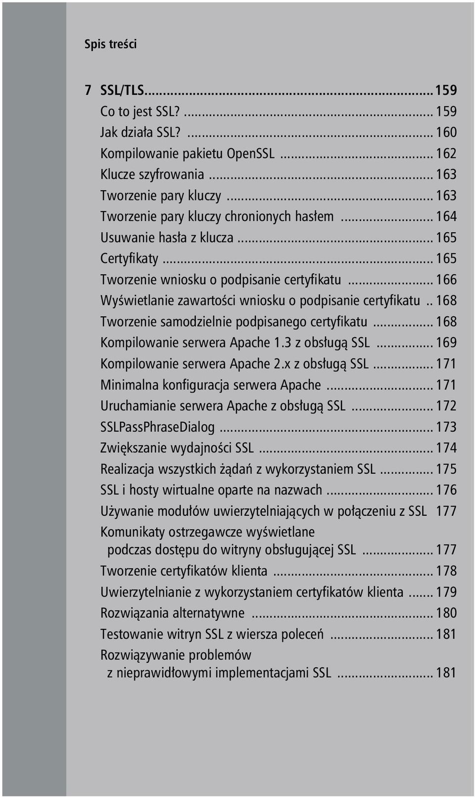 .. 166 Wyświetlanie zawartości wniosku o podpisanie certyfikatu.. 168 Tworzenie samodzielnie podpisanego certyfikatu... 168 Kompilowanie serwera Apache 1.3 z obsługą SSL.